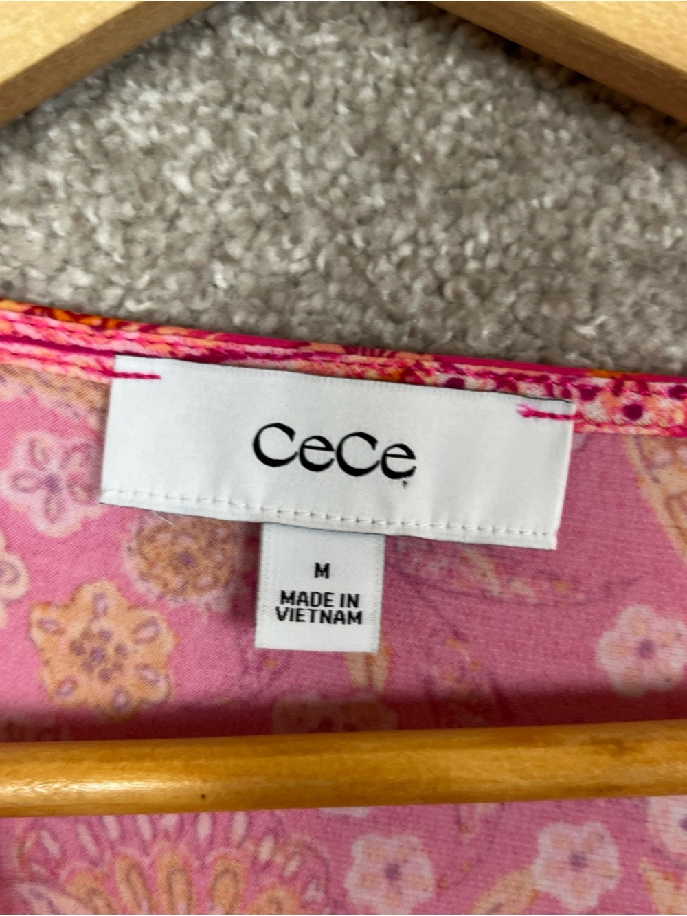 Cece Blouse Womens Medium Pink Orange Floral Paisley Stretch Pullover- 4857 - Picture 7 of 10